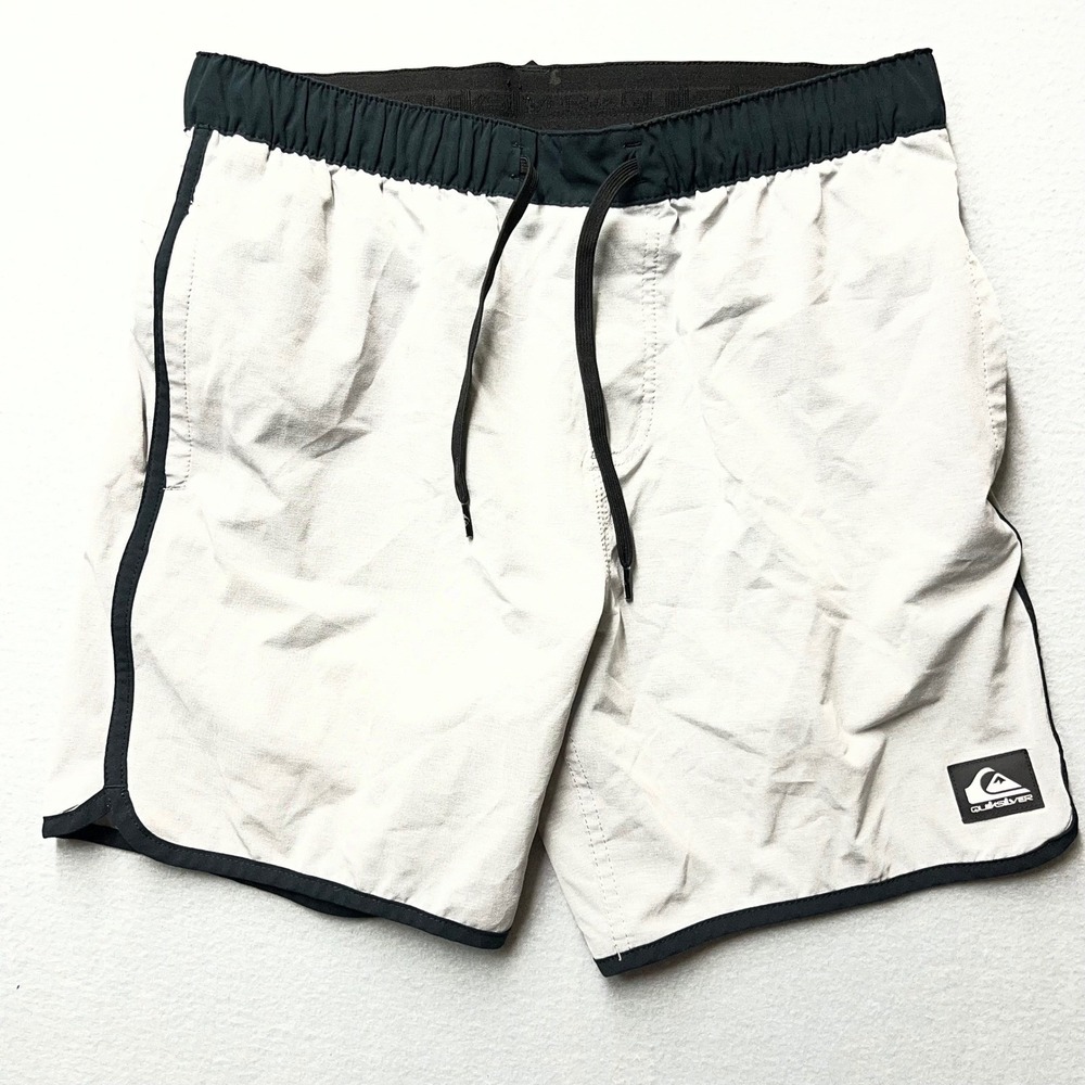 Quiksilver Mens DryFlight Boardshorts Gray Black Elastic Waist Surf Shorts 29
